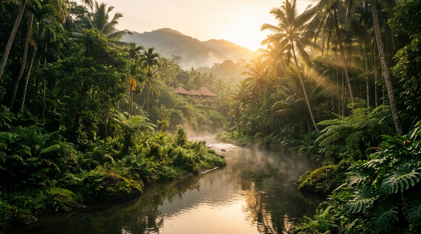 Lush tropical forest landscape in Bali, Indonesia